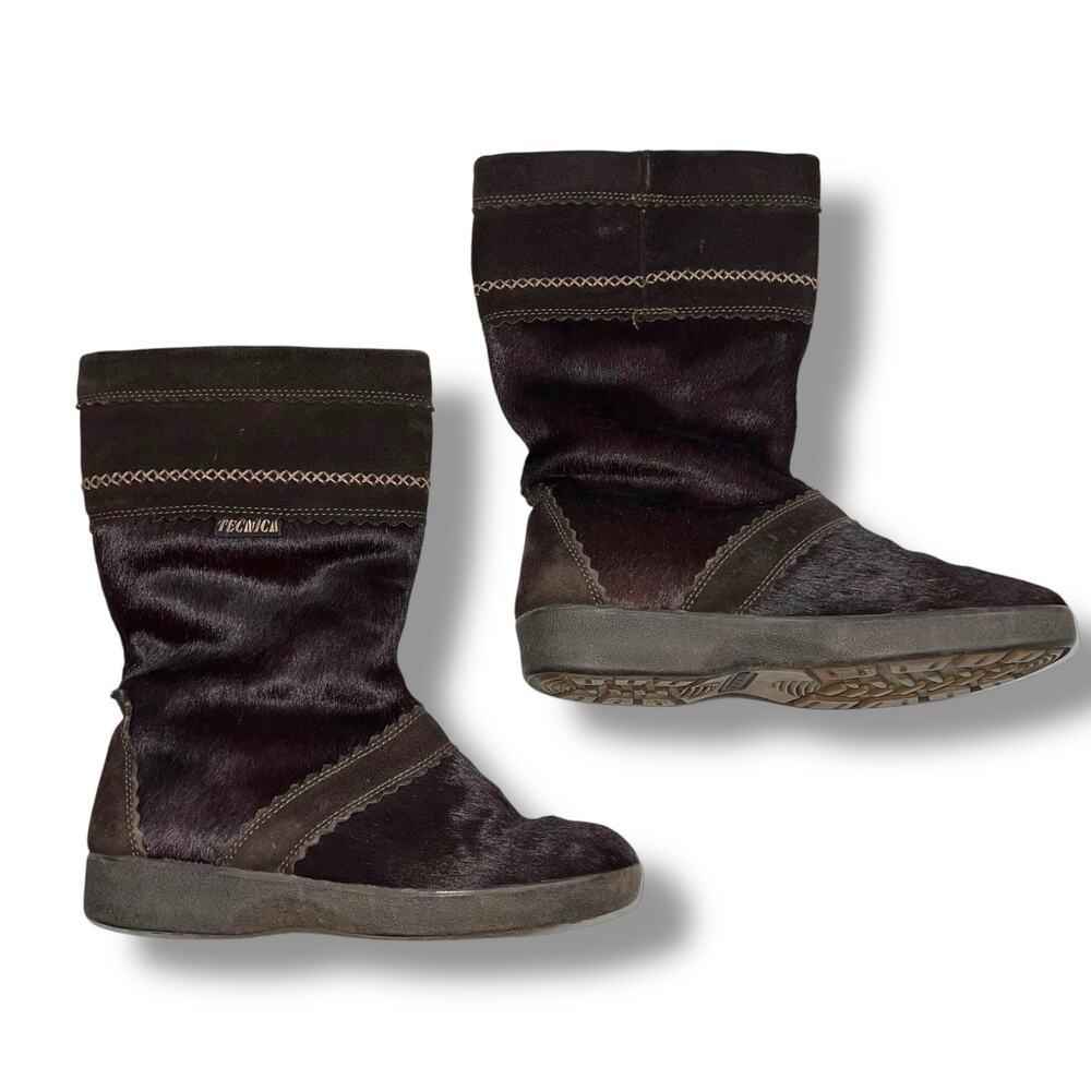 Vintage Tecnica Cow Hair Leather Winter Boots Italian Apres Scandia Brown Sz 37